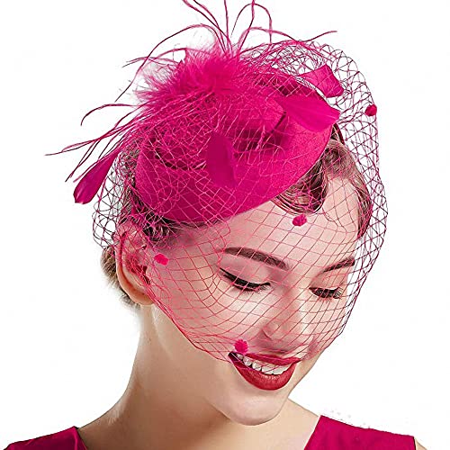 YKMYXZ Blumen-Stirnband, Damen Fascinator Hut Haarspange Feder Hochzeit Braut Cocktailhut Derby Kirche Bankett for Mädchen(Msm 0998 Rose Pink) von YKMYXZ