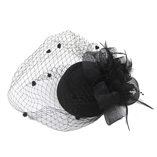 YKMYXZ Blumen-Stirnband, Damen Fascinator Hut Haarspange Feder Hochzeit Braut Cocktailhut Derby Kirche Bankett for Mädchen(WEN4 15 black) von YKMYXZ