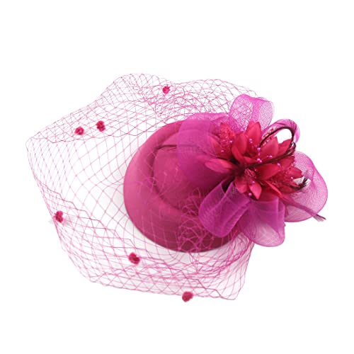 YKMYXZ Blumen-Stirnband, Damen Fascinator Hut Haarspange Feder Hochzeit Braut Cocktailhut Derby Kirche Bankett for Mädchen(WEN4 15 dark pink) von YKMYXZ