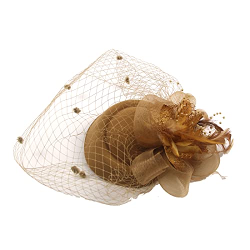 YKMYXZ Blumen-Stirnband, Damen Fascinator Hut Haarspange Feder Hochzeit Braut Cocktailhut Derby Kirche Bankett for Mädchen(WEN4 15 gold) von YKMYXZ