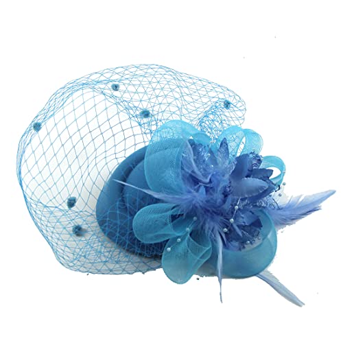 YKMYXZ Blumen-Stirnband, Damen Fascinator Hut Haarspange Feder Hochzeit Braut Cocktailhut Derby Kirche Bankett for Mädchen(WEN4 15 lake blue) von YKMYXZ