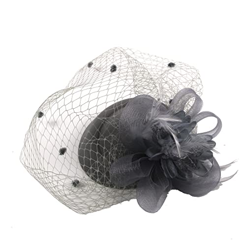 YKMYXZ Blumen-Stirnband, Damen Fascinator Hut Haarspange Feder Hochzeit Braut Cocktailhut Derby Kirche Bankett for Mädchen(Wen4 15 Grey) von YKMYXZ