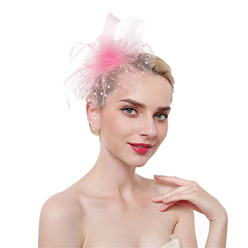 YKMYXZ Blumen-Stirnband, Feder Fascinator auf Stirnband for Frauen Damen Haar Clip Mesh Tea Party Cocktail Zubehör(Pink) von YKMYXZ