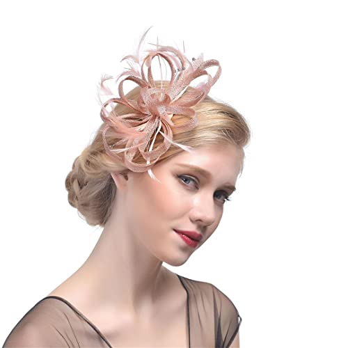 YKMYXZ Blumen-Stirnband, Federkopfschmuck, Brauthaar-Accessoires, Damen-Party, Brauthut for Hochzeit, Cocktail, Teeparty, Kopfbedeckung(Champagne) von YKMYXZ