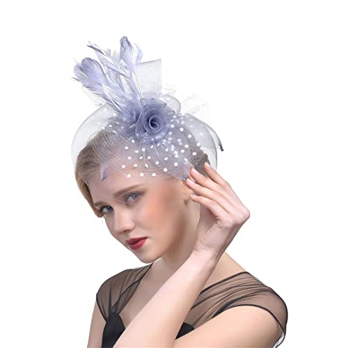 YKMYXZ Blumen-Stirnband, Hochzeit Spitze Feder Kopfbedeckung Hut Braut Haar Zubehör Damen Cocktail Tee Party(Grey) von YKMYXZ
