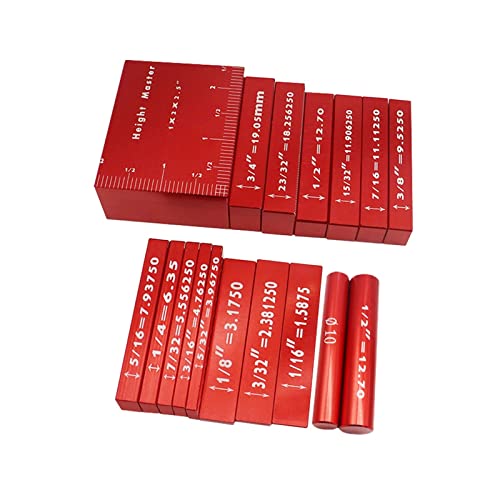 Einrichtungsblöcke guage， 17-teiliges Zubehör for Oberfräsen und Tischkreissägen, 1/16 Holzbearbeitungs-Setup-Messwerkzeug for Kalibrieren anderer Genauigkeiten von G(Red) von YKMYXZ