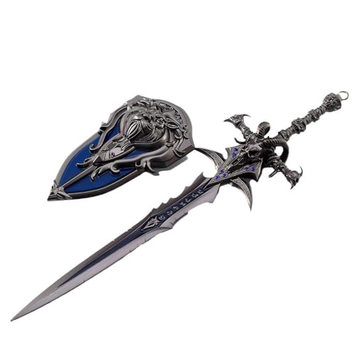YKMYXZ Frostmourne Schwert 30CM Wow Löwenkopf Schild Lichkönig Metallschwert Schaum Kampfkunst Waffe Cosplay Prop von YKMYXZ
