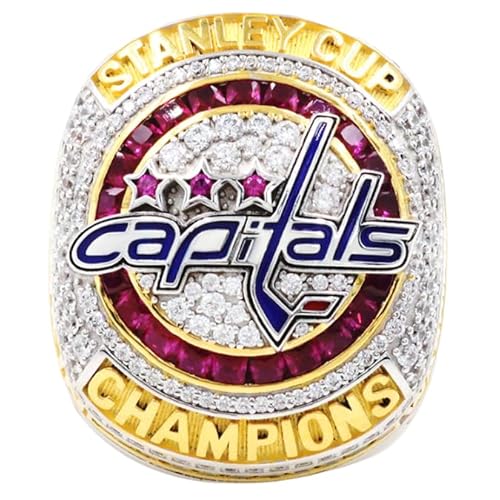 YKMYXZ Replik des NHL Capitals Championship-Rings 2018 mit Geschenkbox aus Holz Zirkonia(9#) von YKMYXZ