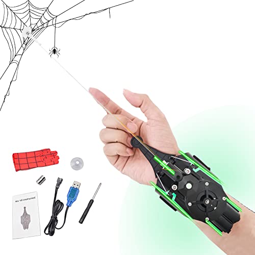 YKMYXZ Spielzeug für draußen, Spider String Shooter for Kinder, USB-Lade-Seilwerfer mit Magnet und Saugnapf, Super Hero Cosplay Launcher Armschienen-Zubehör(Black) von YKMYXZ