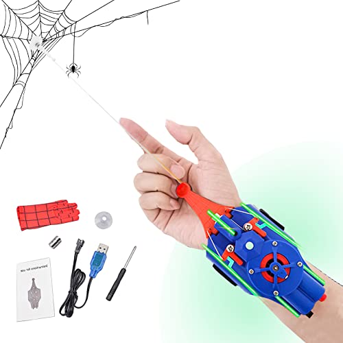 YKMYXZ Spielzeug für draußen, Spider String Shooter for Kinder, USB-Lade-Seilwerfer mit Magnet und Saugnapf, Super Hero Cosplay Launcher Armschienen-Zubehör(Blue) von YKMYXZ