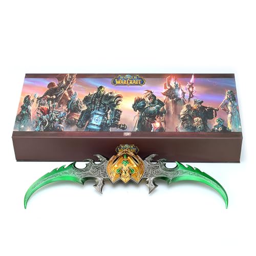 YKMYXZ Warglaive von Azzinoth Modell Illidan Warblade Schreibtischdekoration 22 cm/8,7 Zoll mit Displayständer Ganzmetallspiel(Green) von YKMYXZ