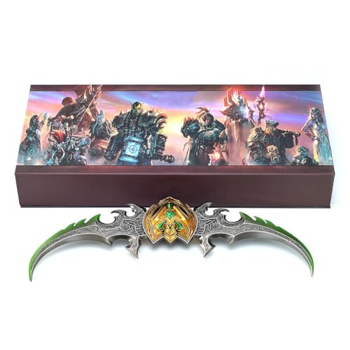 YKMYXZ Warglaive von Azzinoth Modell Illidan Warblade Schreibtischdekoration 22 cm/8,7 Zoll mit Displayständer Ganzmetallspiel(Grey) von YKMYXZ