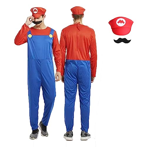 YKSOZMH Klempner Kostüm Set für Erwachsene Uni Cosplay Verkleidung Bodysuit mit Bros Hüten Kappe Schnurrbärte Halloween Cosplay Karneval Kostüm YKSOZMH Klempner Kostüm Set für Erwachsene Uni Cosplay Verkleidung Bodysuit mit Bros Hüten Kappe Schnurrbärte Halloween Cosplay Karneval Kostüm von YKSOZMH