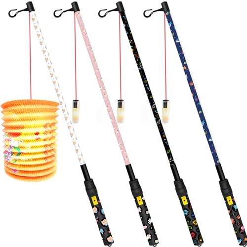 YL 4 Stück Laternenstab mit LED, Elektronischer Laternen Stab Kinder 40 cm Lang mit 4 Pack Aufkleber für St Martin, Kinderpartys, Kostümpartys, Halloween, Laternenumzug von YL