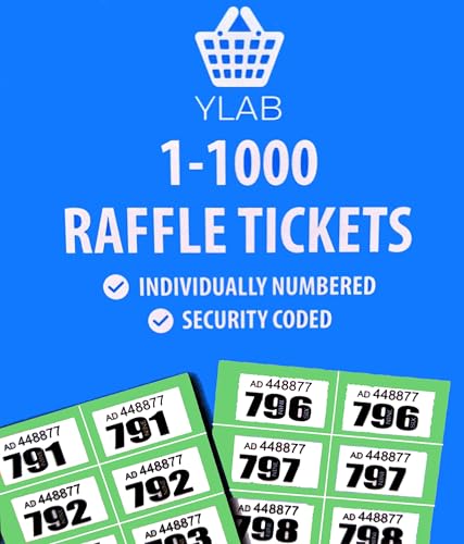 YLAB Grünes Tombola-Buch, Tickets 1-1000, perforiert, Sicherheitsnummerierung, Spendenaktionen, Preisverleihungen, Garderobe, Veranstaltungen von YLAB
