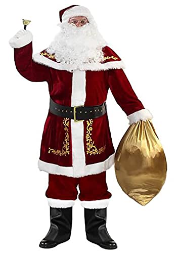YLFC Deluxe Weihnachtsmann-Anzug Für Herren, 12-Teiliges Cord-Weihnachts-Vollset-Outfit, Weihnachts-Cosplay-Kostüm Für Erwachsene, Weihnachtsmann-Anzug 6XL von YLFC