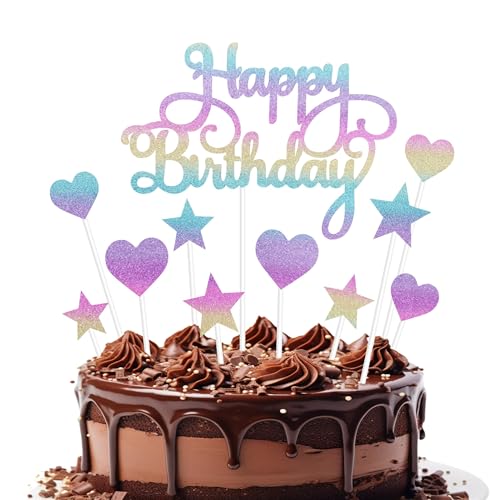 11 Stück Kuchen Deko, Happy Birthday Tortendeko Farbig, Kuchen Topper Geburtstag, Herz Cupcake Topper Sterne Kuchendeko, Glitzer Cake Topper für Babyparty, Geburtstag Party, Jubiläum (A) 11 Stück Kuchen Deko, Happy Birthday Tortendeko Farbig, Kuchen Topper Geburtstag, Herz Cupcake Topper Sterne Kuchendeko, Glitzer Cake Topper für Babyparty, Geburtstag Party, Jubiläum (A) von YLMYOLEMEI
