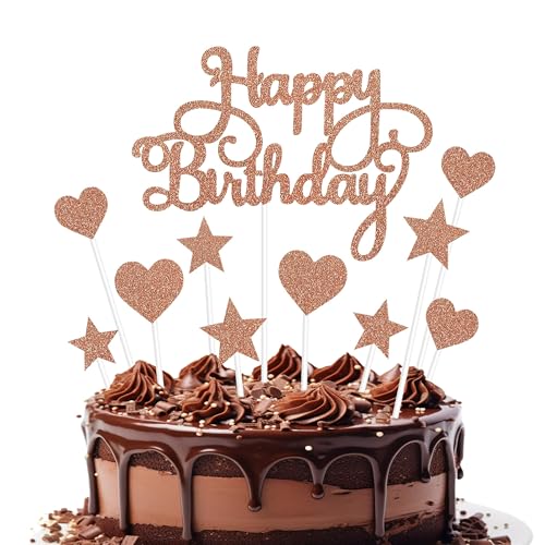 11 Stück Kuchen Deko, Happy Birthday Tortendeko Roségold, Kuchen Topper Geburtstag, Herz Cupcake Topper Sterne Kuchendeko, Glitzer Cake Topper für Babyparty, Geburtstag Party, Jubiläum (D) 11 Stück Kuchen Deko, Happy Birthday Tortendeko Roségold, Kuchen Topper Geburtstag, Herz Cupcake Topper Sterne Kuchendeko, Glitzer Cake Topper für Babyparty, Geburtstag Party, Jubiläum (D) von YLMYOLEMEI