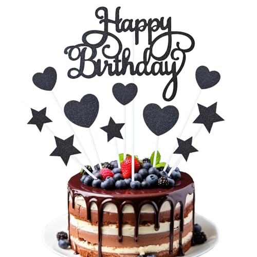 11 Stück Kuchen Deko, Happy Birthday Tortendeko Schwarz, Kuchen Topper Geburtstag, Herz Cupcake Topper Sterne Kuchendeko, Glitzer Cake Topper für Babyparty, Geburtstag Party, Jubiläum (B) 11 Stück Kuchen Deko, Happy Birthday Tortendeko Schwarz, Kuchen Topper Geburtstag, Herz Cupcake Topper Sterne Kuchendeko, Glitzer Cake Topper für Babyparty, Geburtstag Party, Jubiläum (B) von YLMYOLEMEI