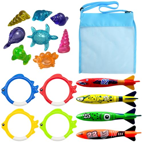 17 Stück Pool Spielzeug Kinder, Unterwasser Tauchspielzeug Set mit Tauchtorpedo Tauchringe Tauchjuwelen Tragetasche, Tauch Spielzeug Kinder, Schwimmbad Spielzeug für Jungen Mädchen ab 5-12 Jahren (A) 17 Stück Pool Spielzeug Kinder, Unterwasser Tauchspielzeug Set mit Tauchtorpedo Tauchringe Tauchjuwelen Tragetasche, Tauch Spielzeug Kinder, Schwimmbad Spielzeug für Jungen Mädchen ab 5-12 Jahren (A) von YLMYOLEMEI