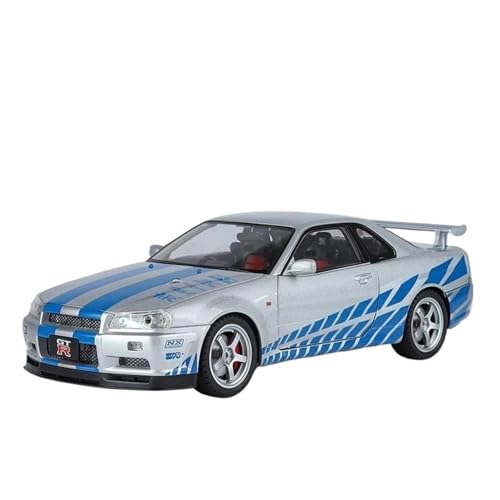 Modellauto Im Maßstab 1/18 Für Nissan Skyline GTR R34 Modell Auto Druckguss Legierung Casting Vollständig Offene Sound Und Licht Spielzeug Für Die Sammlung(Silver) von YLQERZ