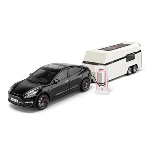 Modellauto Im Maßstab 1:24 Für Model 3 Reise RV Anhänger Legierung Modell Druckguss Metall Casting Sound Und Licht Auto Spielzeug Für Die Sammlung(Black) von YLQERZ