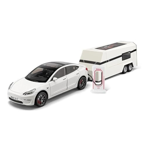 Modellauto Im Maßstab 1:24 Für Model 3 Reise RV Anhänger Legierung Modell Druckguss Metall Casting Sound Und Licht Auto Spielzeug Für Die Sammlung(White) von YLQERZ