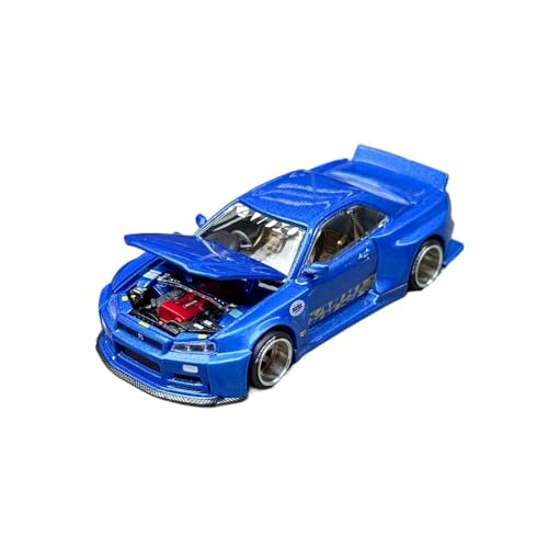 Modellauto Im Maßstab 1:64 Für Nissan GT-R Skyline R34#158 Legierung Offene Abdeckung Auto Modell Blau Miniatur Kleine Maßstab Ornamente Für Die Sammlung von YLQERZ