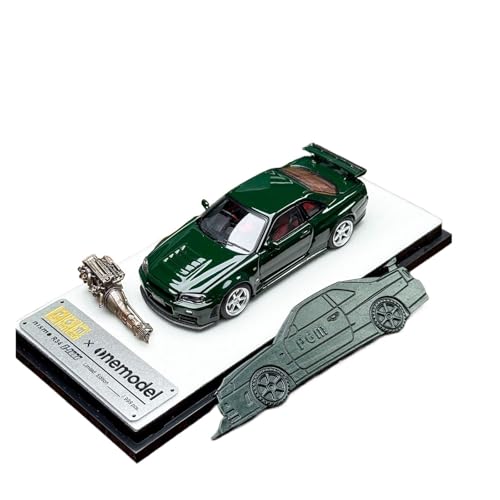 Modellauto Im Maßstab 1:64 Für Nissan GTR R34 Nismo Z-Tune Grün Vollständig Offen Legierung Auto Modell Display Stand Sammlung Für Die Sammlung(Green 2) von YLQERZ