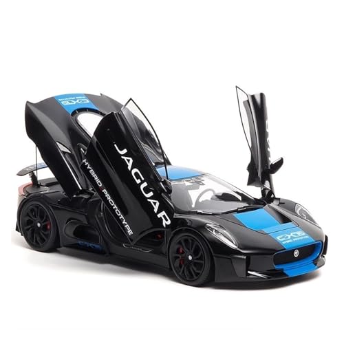 YLQERZ Modellauto Im Maßstab 1:18 Für Jaguar C-X75 Legierung Vollmetall Schwarz Mit Hellblauen Streifen Kreatives Modell Für Autoenthusiasten Für Die Sammlung von YLQERZ