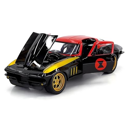 YLQERZ Modellauto Im Maßstab 1:24 Für Corvette 1966 Druckguss-Legierung Spielzeug Geöffnet Schwarz Für Erwachsene Miniaturfahrzeuge Automodell Für Die Sammlung von YLQERZ