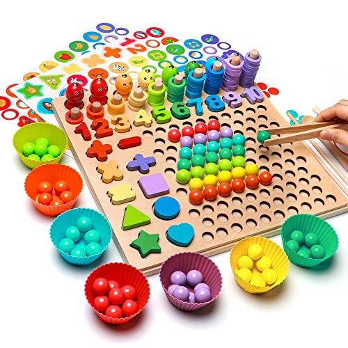 YLSCI Holz Montessori Spielzeug, Montessori Brettspiel, Angelspiel Holz Clip Beads Brettspiel für Kinder ab 3 Jahre von YLSCI