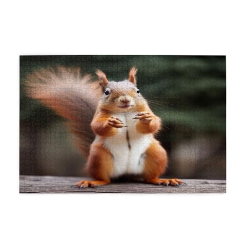 Eichhörnchen Lustiges Tier Gedruckt Klassisch Puzzle 1000 Stück Holz Erwachsene Kinder Puzzles Freizeit Spiel für Familie Freunde Geburtstagsgeschenke von YLZAHAOS