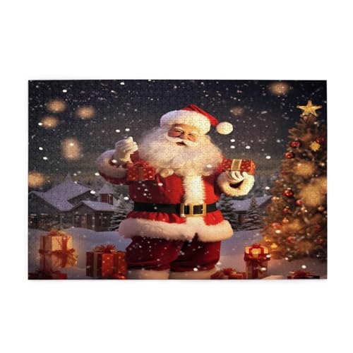Frohe Weihnachten Weihnachtsmann Gedruckt Klassisch Puzzle 1000 Stück Holz Erwachsene Kinder Puzzles Freizeit Spiel für Familie Freunde Geburtstagsgeschenke von YLZAHAOS