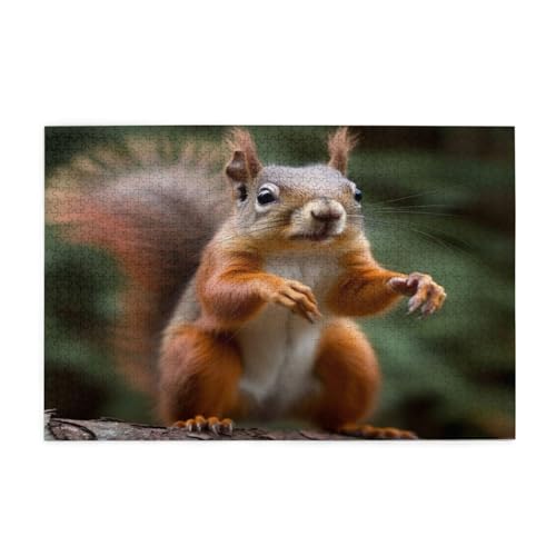 Lustiges Tier Eichhörnchen Gedruckt Klassisch Puzzle 1000 Stück Holz Erwachsene Kinder Puzzles Freizeit Spiel für Familie Freunde Geburtstagsgeschenke von YLZAHAOS