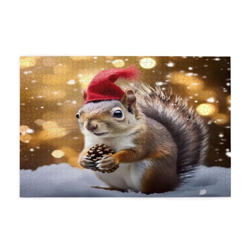 Weihnachten Eichhörnchen Gedruckt Klassisch Puzzle 1000 Stück Holz Erwachsene Kinder Puzzles Freizeit Spiel für Familie Freunde Geburtstagsgeschenke von YLZAHAOS