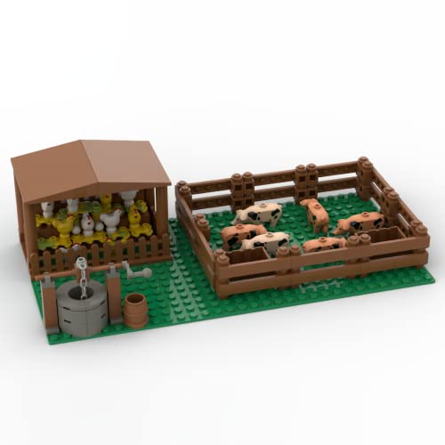 Bauernhöfe Hühnerstall Bausteine Modell mit Grundplatte und Tiere, Bauernhof Tier Szene Zubehör Bausatz Spielzeug von YLtremker