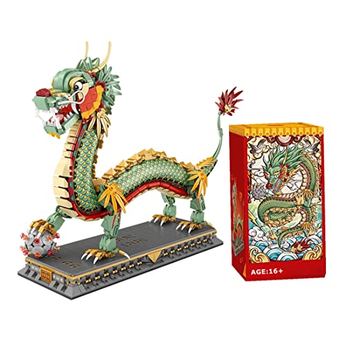 YLtremker Chinesische Drachen Bausteine Modell, Mini Chinesischen Neujahrsfest verheißungsvolle Tiere Kirin Löwe Drachen Modell Baustspielzeug(Drachen) von YLtremker