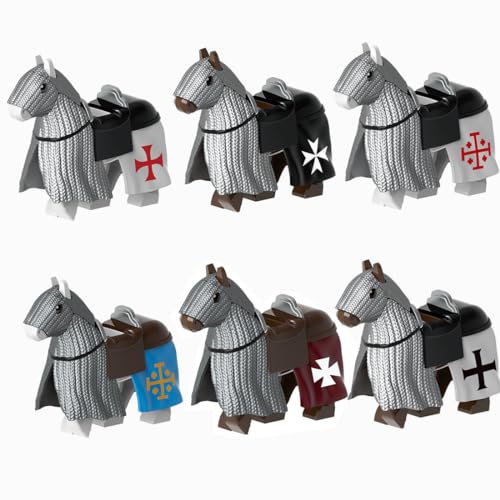 YLtremker Mittelalterliche Krieg Pferde Bausteine Mit Sätteln, 6 Stücke Custom Ritter Krieg Pferde Modell Spielzeug Kompatibel mit Minifiguren von YLtremker
