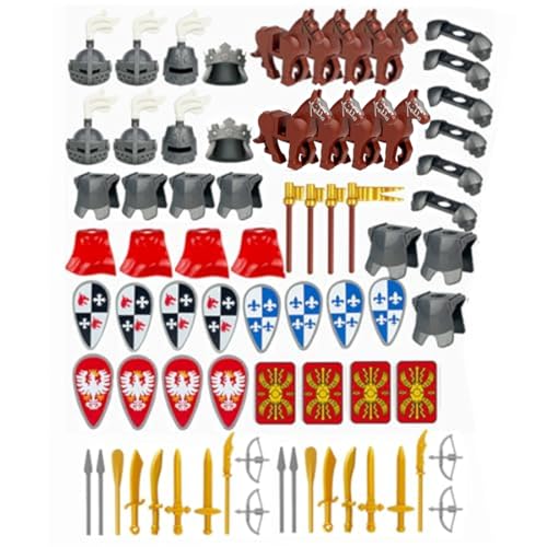 YLtremker Custom Mittelalterliche Krieg Pferde Bausteine mit Waffenpaket, Krieg Pferde Helme Waffen Modell Spielzeug für Minifiguren (Typ A+B) von YLtremker