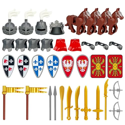 YLtremker Custom Mittelalterliche Krieg Pferde Bausteine mit Waffenpaket, Krieg Pferde Helme Waffen Modell Spielzeug für Minifiguren (Typ B) von YLtremker