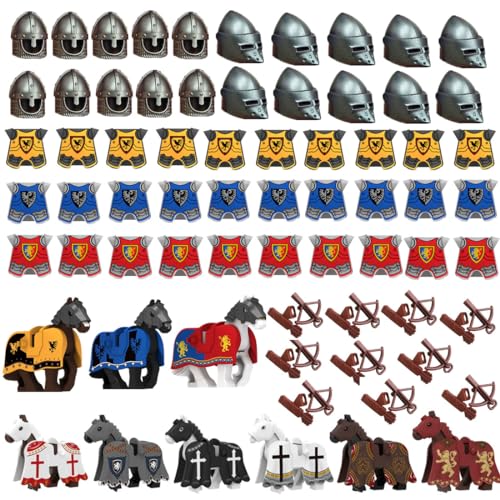 YLtremker Mittelalterliche Krieg Pferde Bausteine mit Waffen Set, 69 Stück Custom Rom Krieg Pferde Helme Waffen Modell Spielzeug für Minifiguren von YLtremker