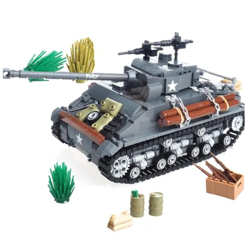 YLtremker WW2 Militär M4A3E8 Panzerwagen Bausteine mit Mini Figur und Waffenteil, 880 Teile Militärischer Panzer Transporter LKW Modellbausatz von YLtremker