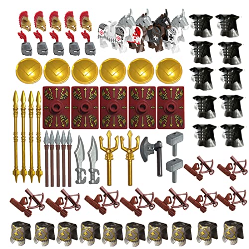 YLtremker Waffen Set für Antikes Rom Minifiguren, 70 Stück Custom Mittelalterlich Militärische Rüstung Helme Waffe Set für Figuren Soldaten von YLtremker