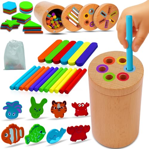 YM E-Bright Montessori Spielzeug, Holz Montessori Spielzeug 1 2 3 Jahre, Farbe Sortierspiel Steckspiel Kinderspielzeug, Kleinkind Sensorik Spielzeug Baby Motorikspielzeug, Geschenk für Mädchen Jungen von YM E-Bright