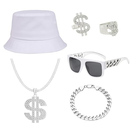 YMO 2000er Jahre Hip Hop Kostüm Kit, 80er 90er Jahre Rapper Kostüm Zubehör Outfit für Männer Frauen Old School Rapper Motto Party YMO 2000er Jahre Hip Hop Kostüm Kit, 80er 90er Jahre Rapper Kostüm Zubehör Outfit für Männer Frauen Old School Rapper Motto Party von YMO