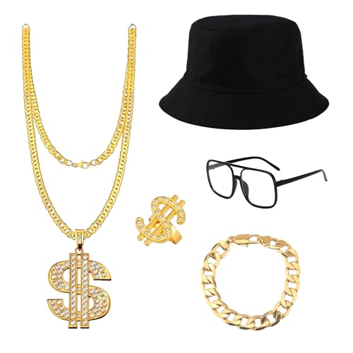 YMO Hip Hop Kostüm Kit 80er 90er Rapper Zubehör Outfit für Männer Frauen (Schwarz) von YMO