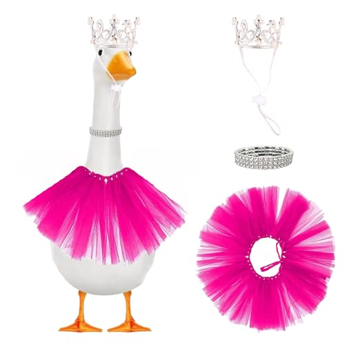 YMO Veranda-Gänse-Outfits, 3 Stück, Prinzessin für 58,4 cm / 43,2 cm, Zementstatue, Veranda, Gans, Kleidung für den Außenbereich, Garten, Rasen, Gänseente, Dekoration (Rosarot) von YMO