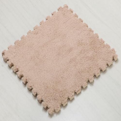 10 Mm Dicke Plüsch-Puzzle-Schaumstoff-Bodenmatte,30X30 cm Quadratische Ineinandergreifende Teppichmatte,Flauschige Schaumstofffliesen,DIY-Bodenteppich(Color:Hellbraun) von YMXBHN