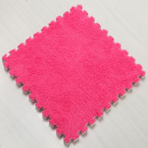 10 Mm Dicke Plüsch-Puzzle-Schaumstoff-Bodenmatte,30X30 cm Quadratische Ineinandergreifende Teppichmatte,Flauschige Schaumstofffliesen,DIY-Bodenteppich(Color:Rose Red) von YMXBHN